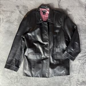 VTG Style & Co‎ Women’s Black Genuine Leather Jacket Size 20W Y2K Quiet Luxury